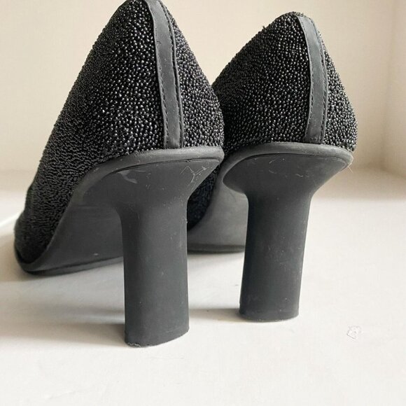 Vintage Y2k Barneys New York Co-op Beaded Black Square Toe Heels 9 Wide - Picture 7 of 11